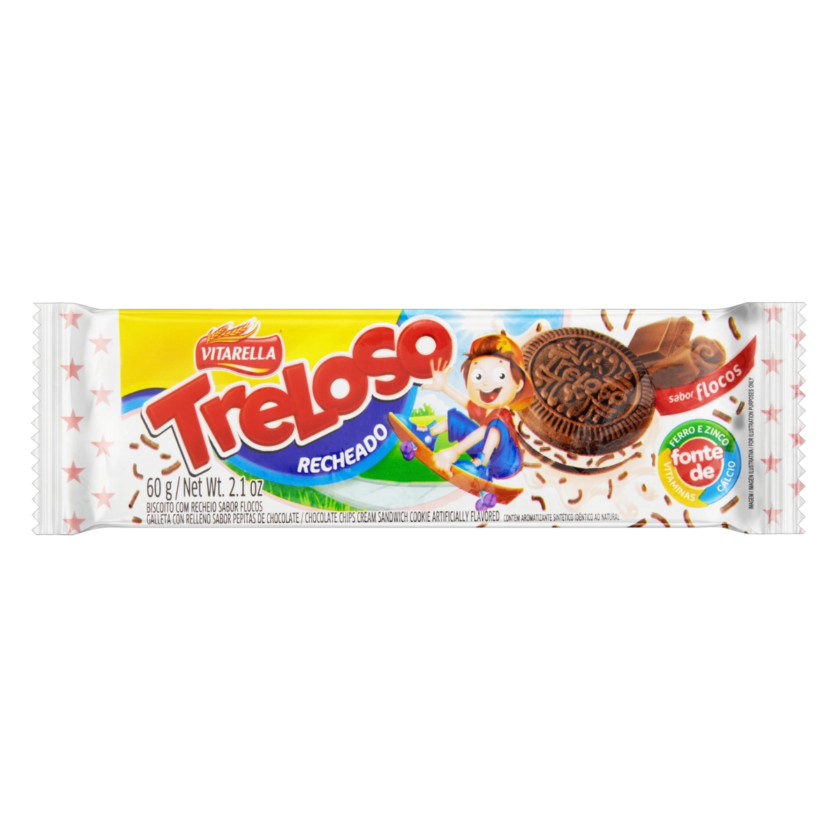 Biscoito Recheio Flocos Vitarella Treloso Pacote 60g