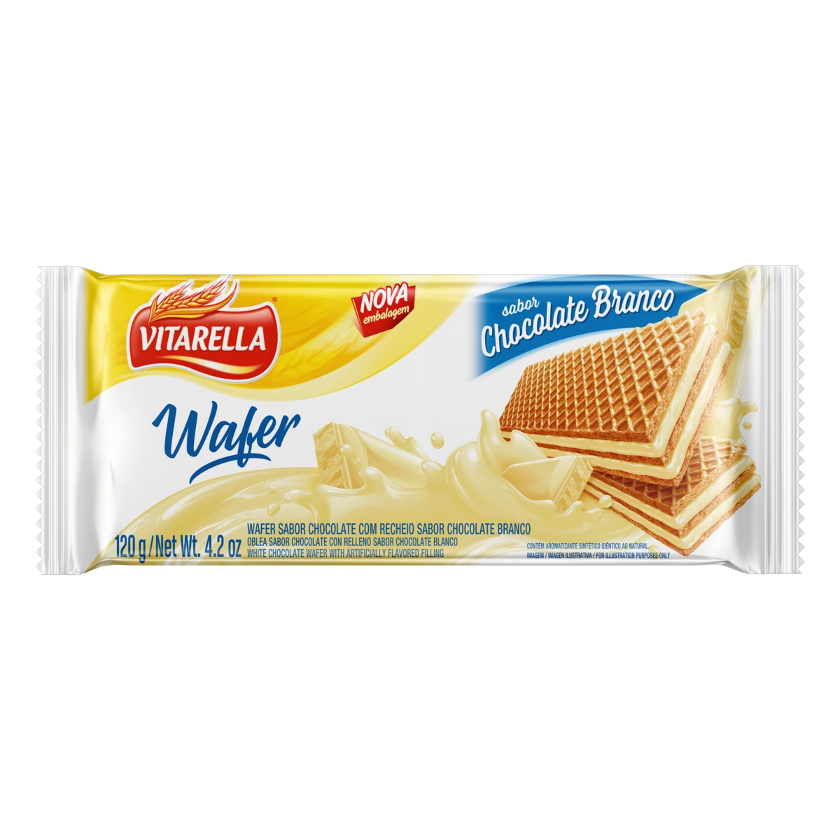 Biscoito Wafer Chocolate Recheio Chocolate Branco Vitarella Pacote 120g