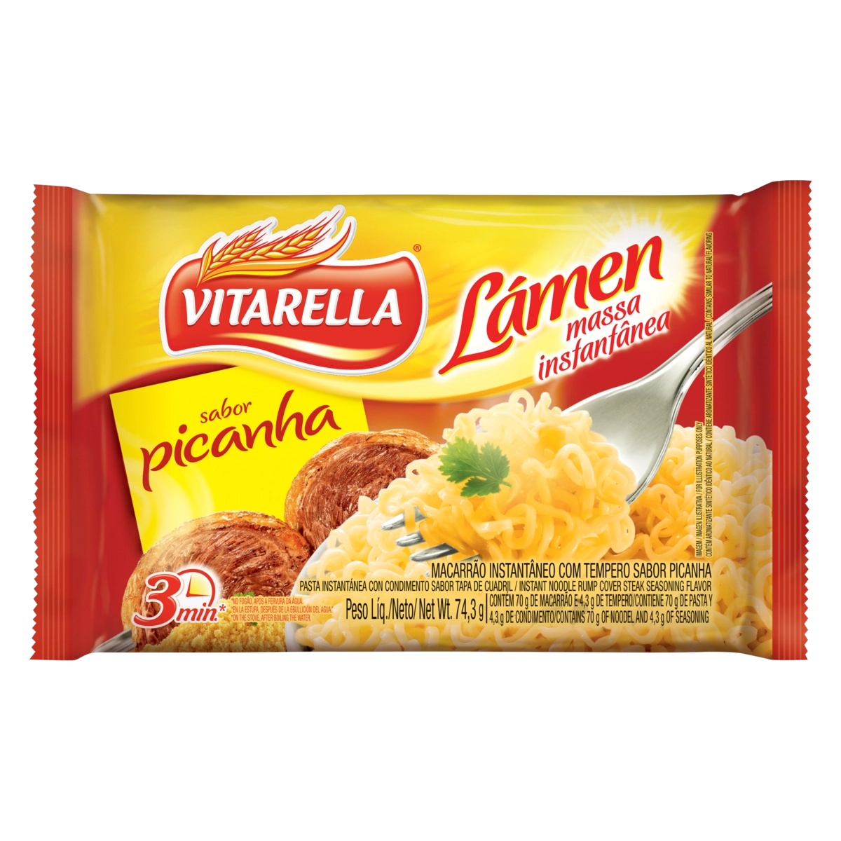 Macarrão Instantâneo Lámen Picanha Vitarella Pacote 74,3g