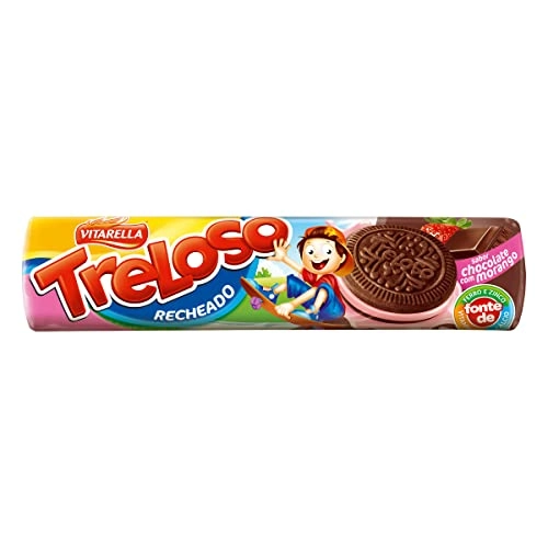Biscoito Recheio Chocolate Com Morango Vitarella Treloso Pacote 130g