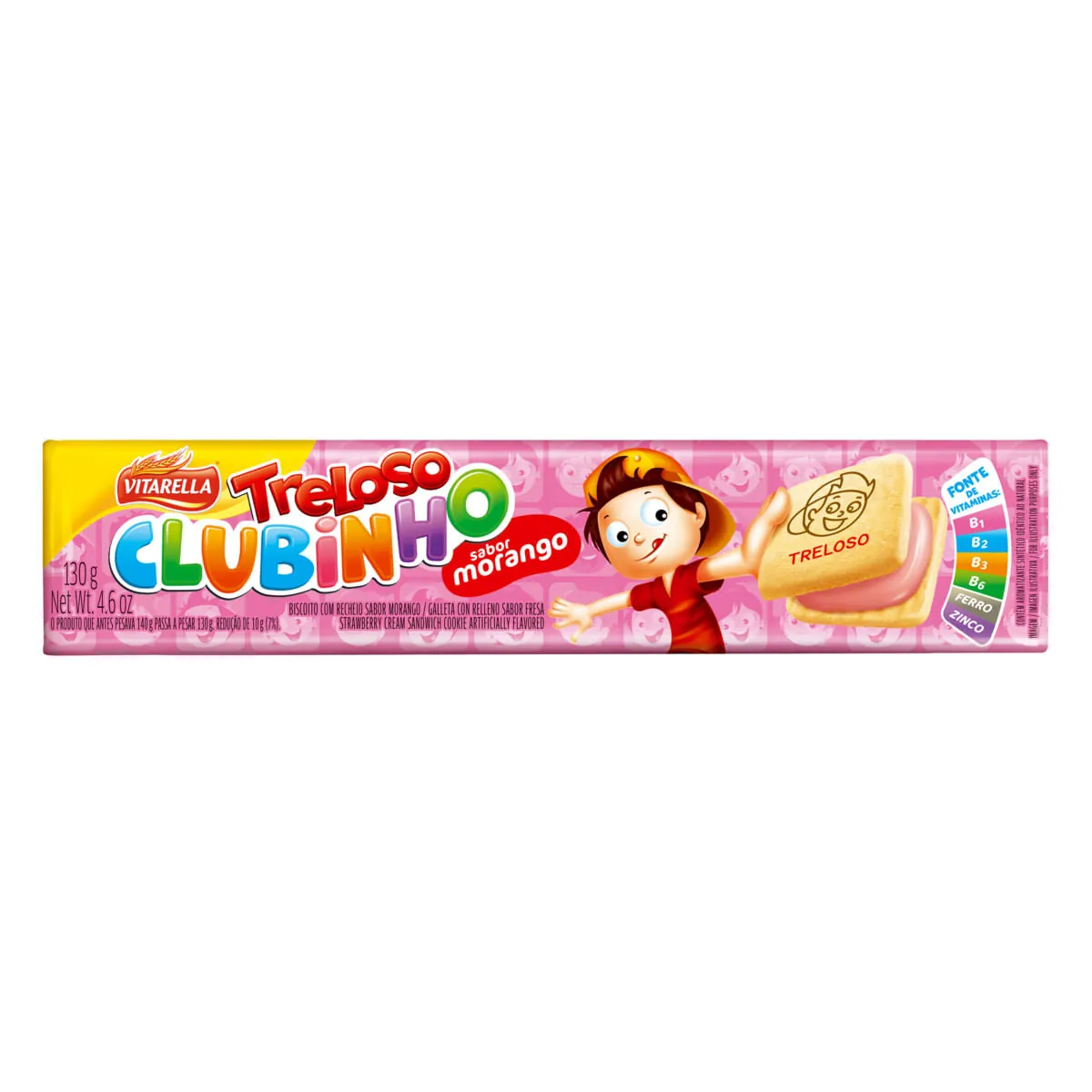 Biscoito Recheio Morango Vitarella Treloso Clubinho Pacote 130g