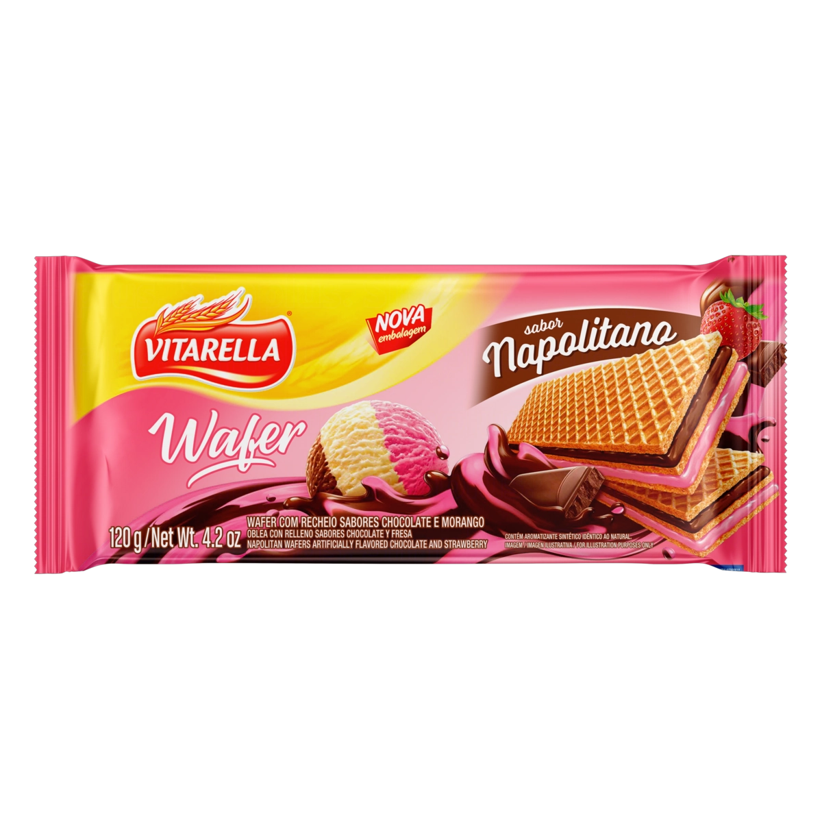 Biscoito Wafer Recheio Napolitano Vitarella Pacote 120g