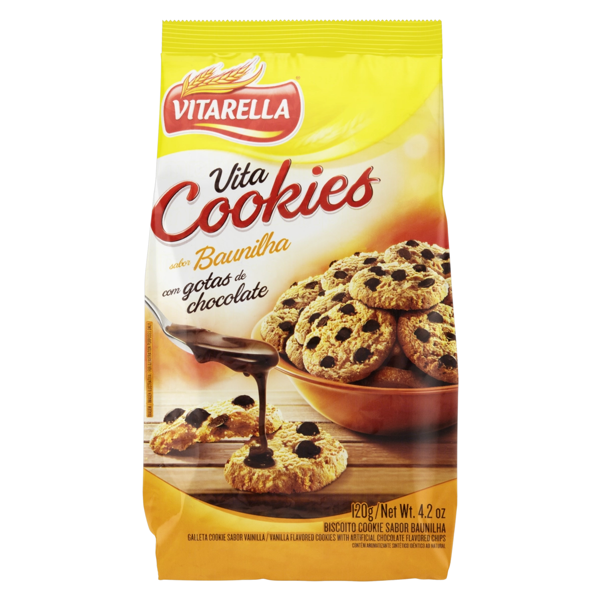 Biscoito Cookie Baunilha Com Gotas De Chocolate Vitarella Pacote 120g