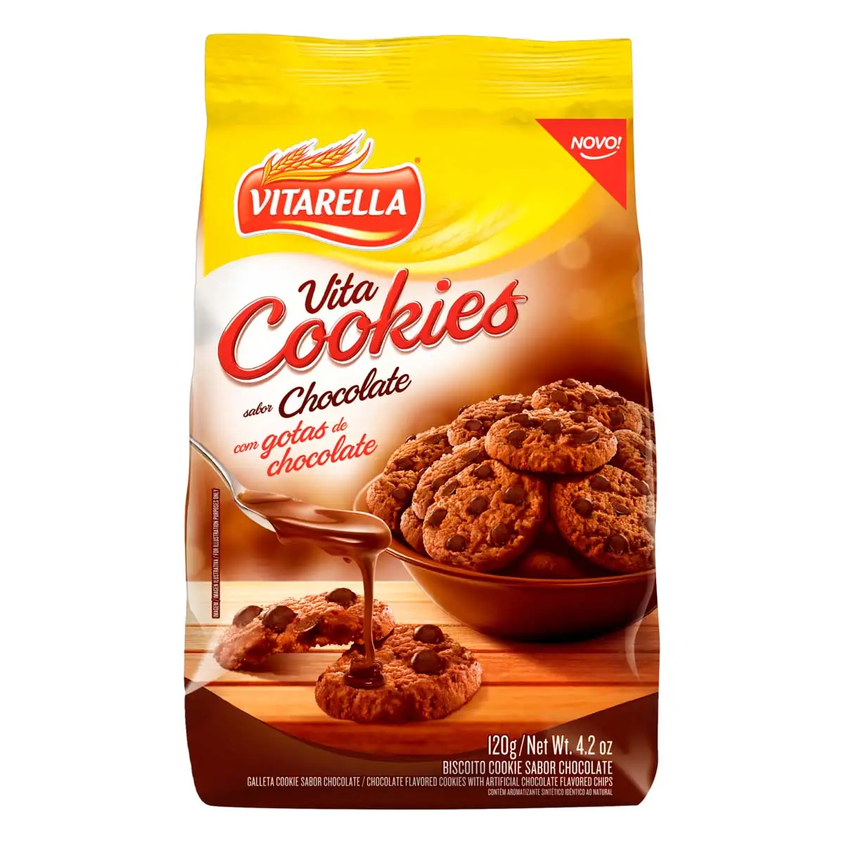Biscoito Cookie Chocolate Com Gotas De Chocolate Vitarella Vita Pacote 120g