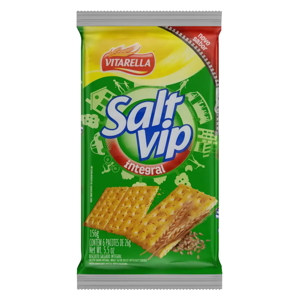 Pack Biscoito Integral Vitarella Saltvip Pacote 156g 6 Unidades