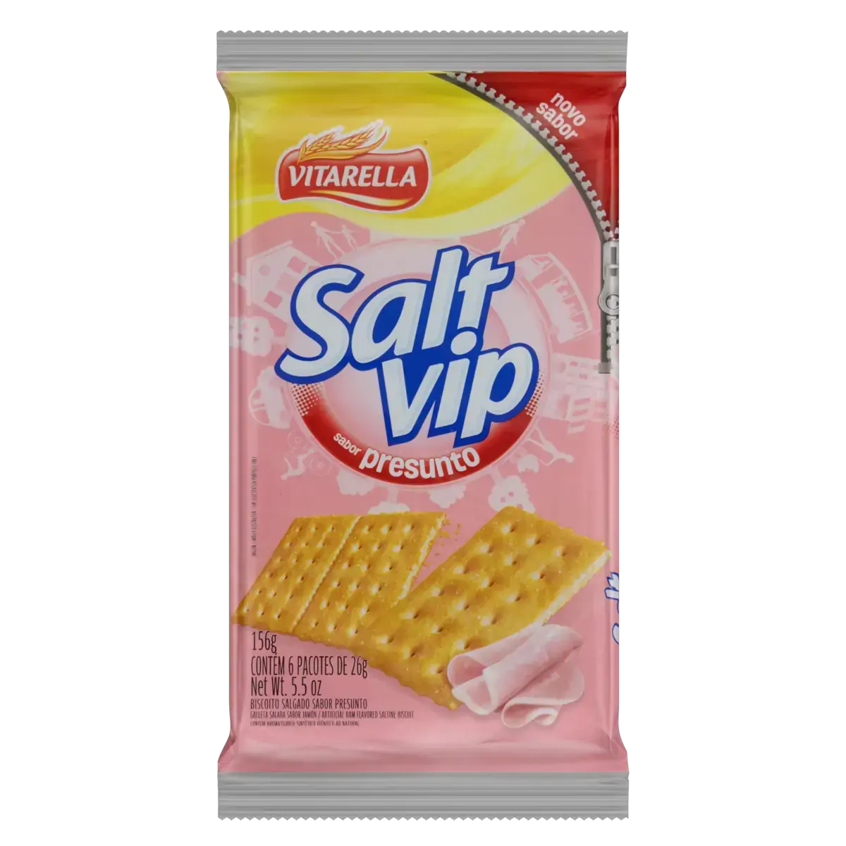 Pack Biscoito Presunto Vitarella Saltvip Pacote 156g 6 Unidades