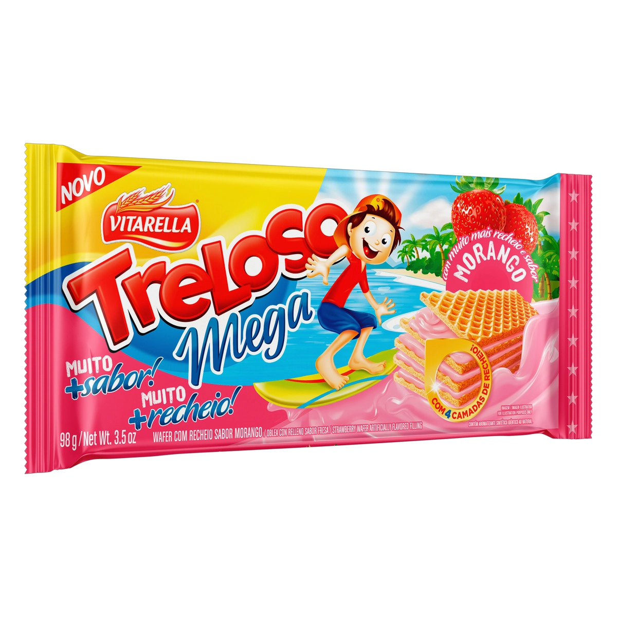 Biscoito Wafer Recheio Morango Vitarella Treloso Mega Pacote 98g