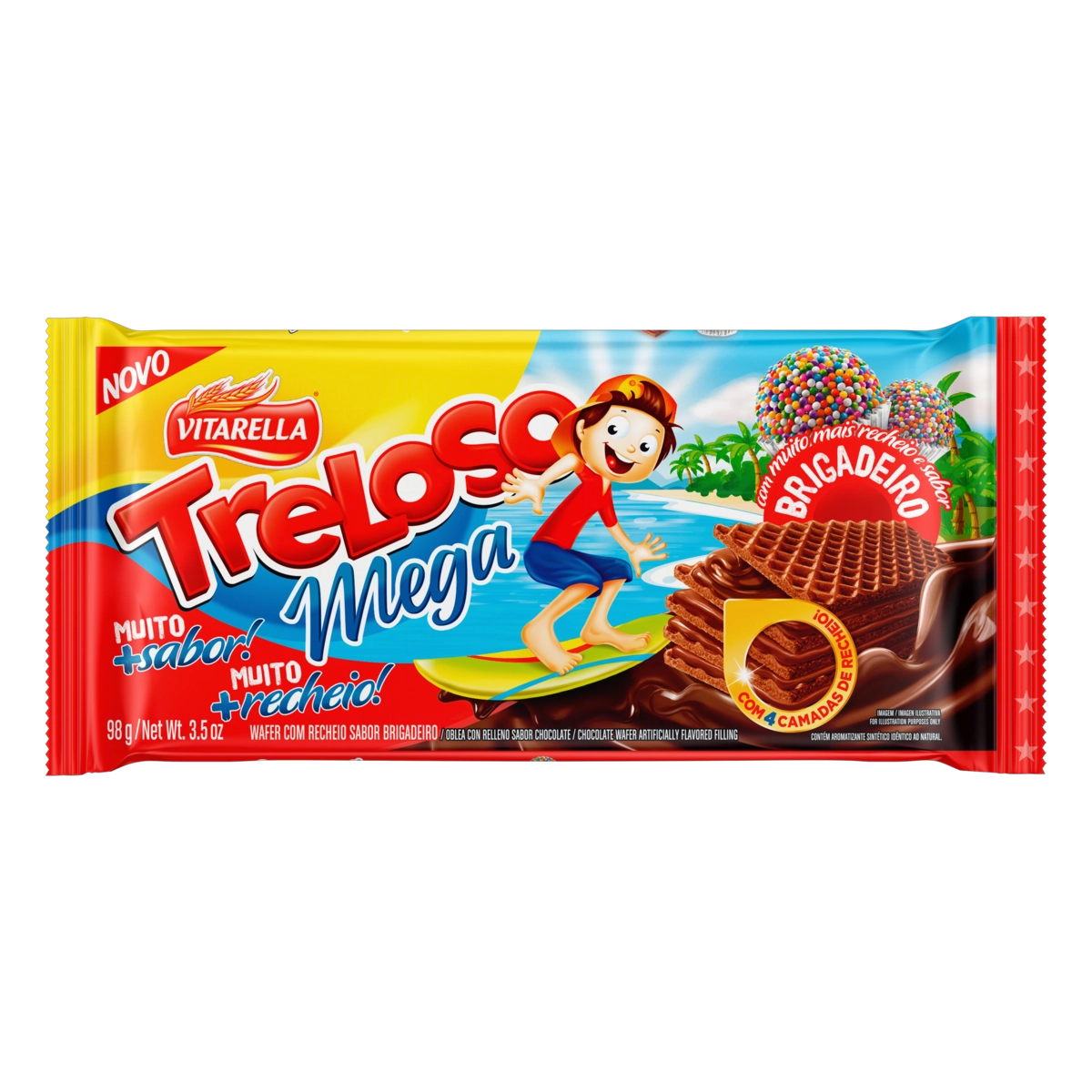 Biscoito Wafer Recheio Brigadeiro Vitarella Treloso Mega Pacote 98g