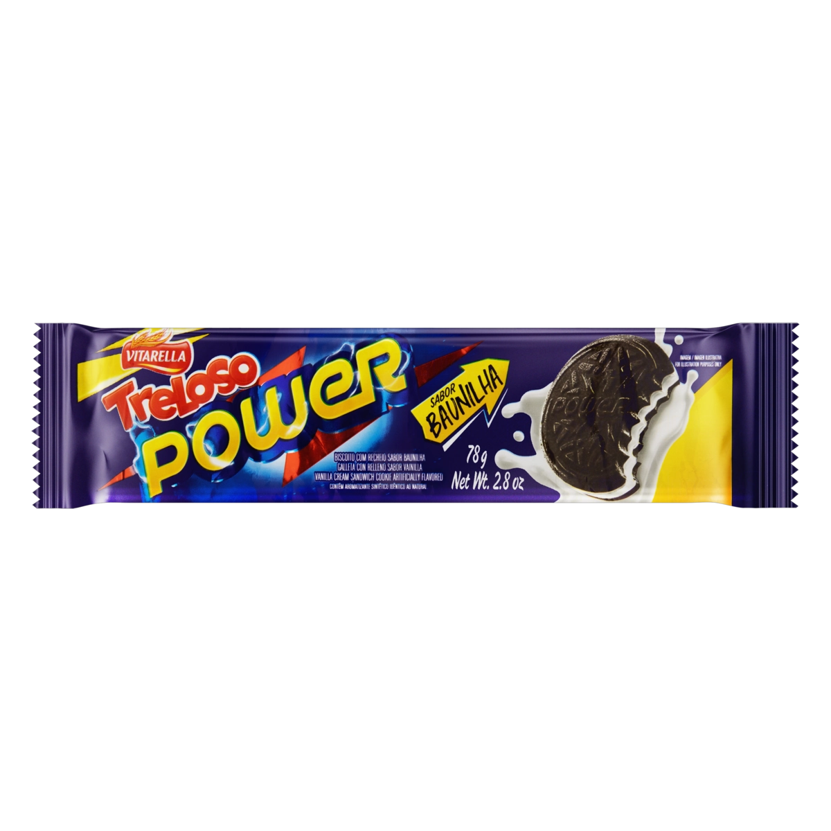Biscoito Recheio Baunilha Vitarella Treloso Power Pacote 78g