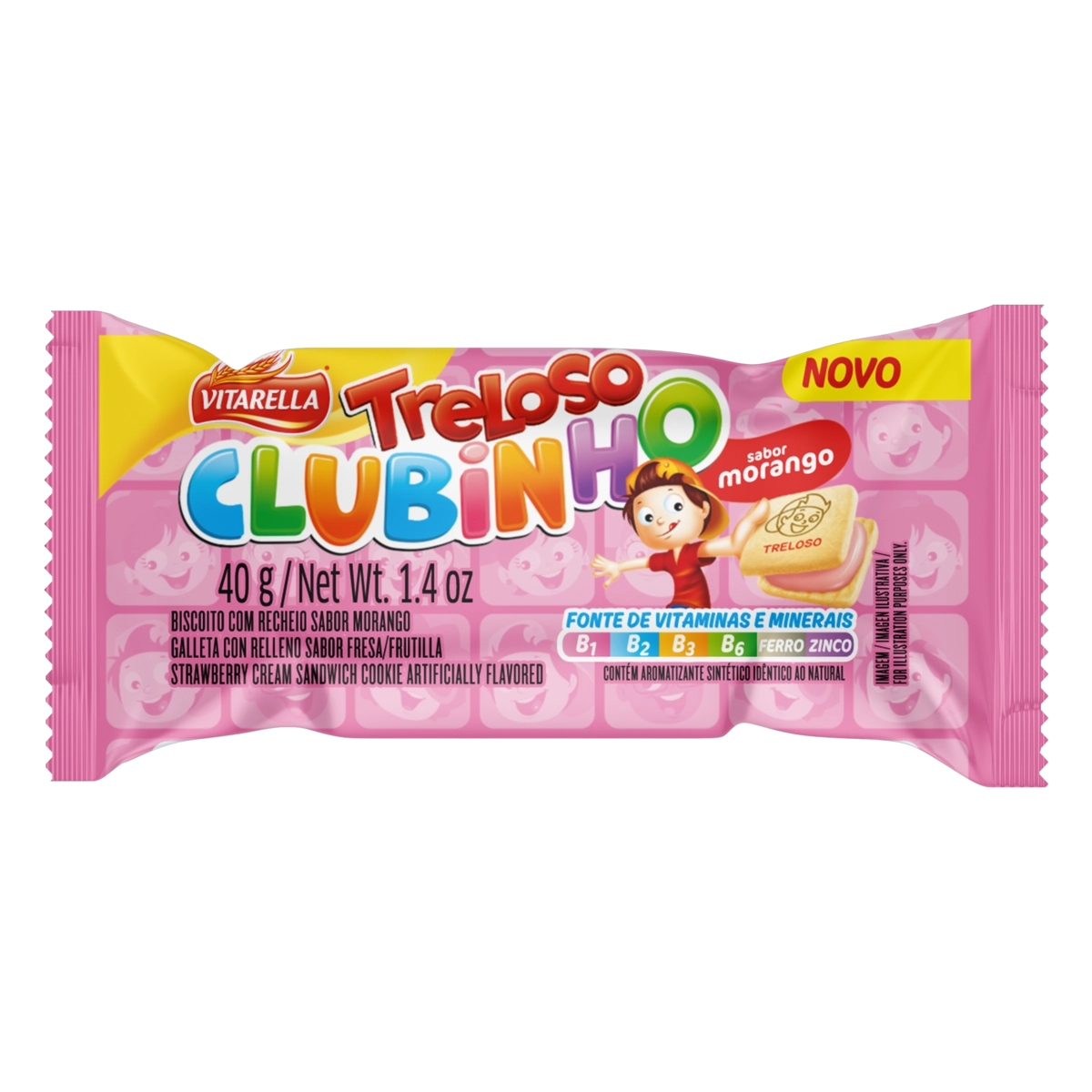 Biscoito Recheio Morango Vitarella Treloso Clubinho Pacote 40g