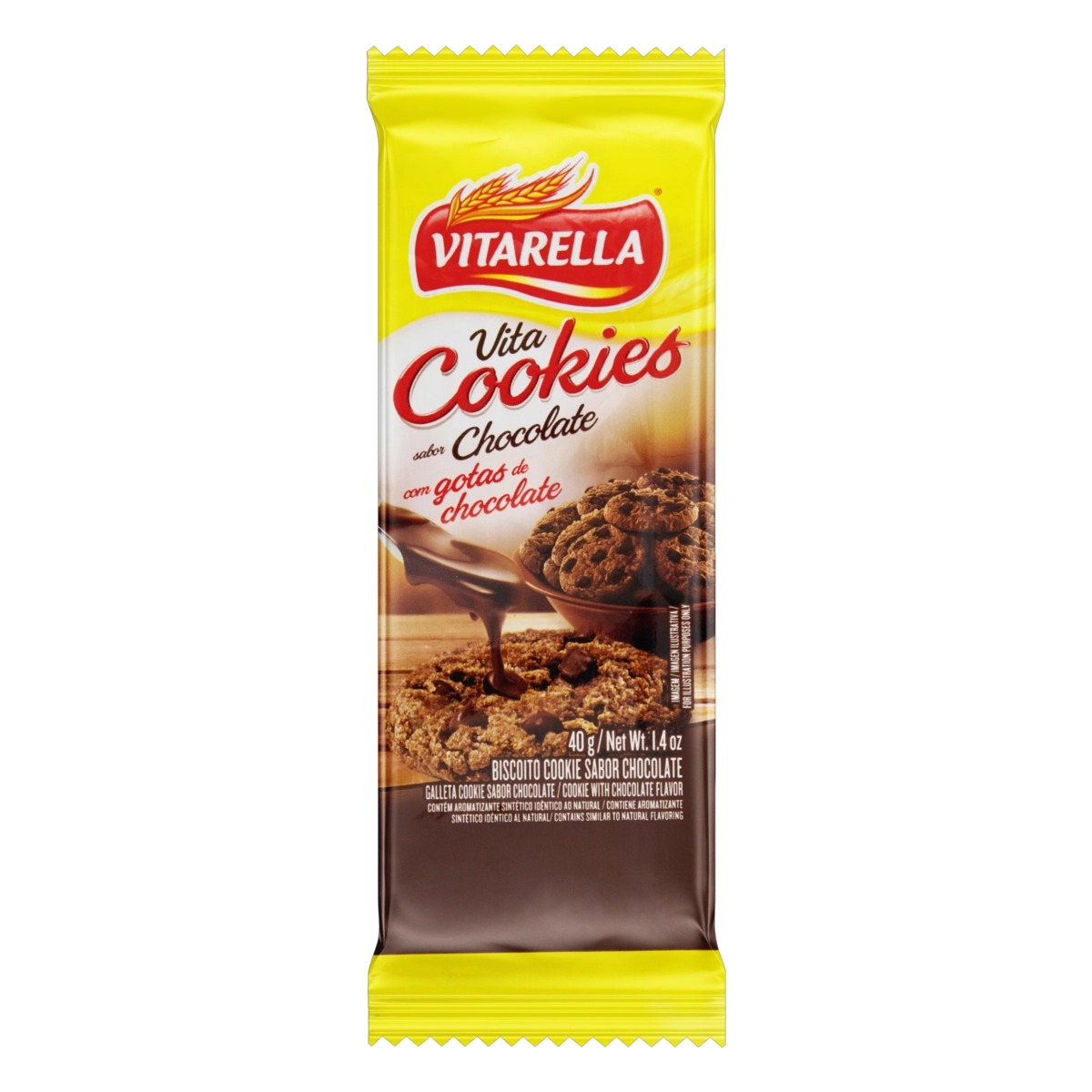 Biscoito Cookie Chocolate Com Gotas De Chocolate Vitarella Pacote 40g