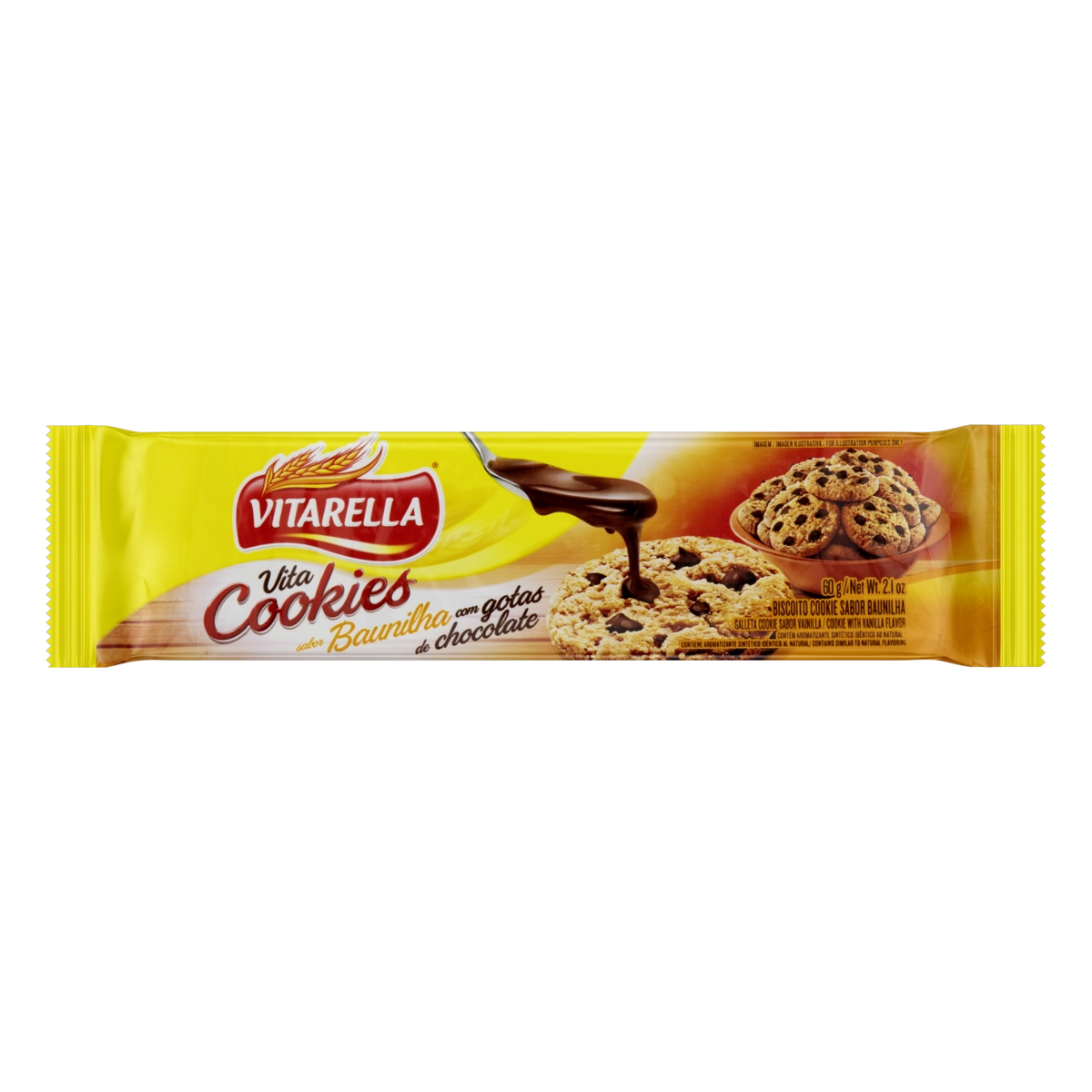 Biscoito Cookie Baunilha Com Gotas De Chocolate Vitarella Vita Pacote 60g