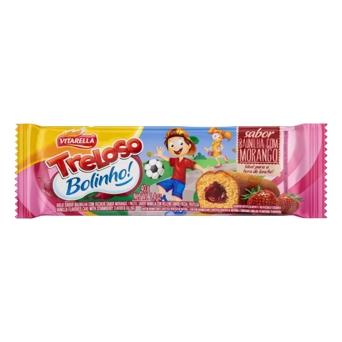 Bolinho Baunilha Recheio Morango Vitarella Treloso Pacote 40g