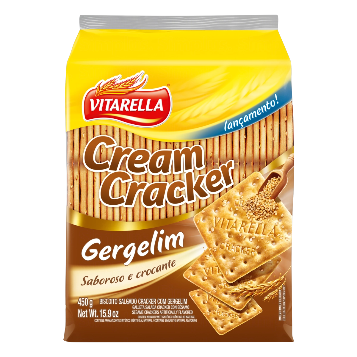 Biscoito Cream Cracker Com Gergelim Vitarella Pacote 450g