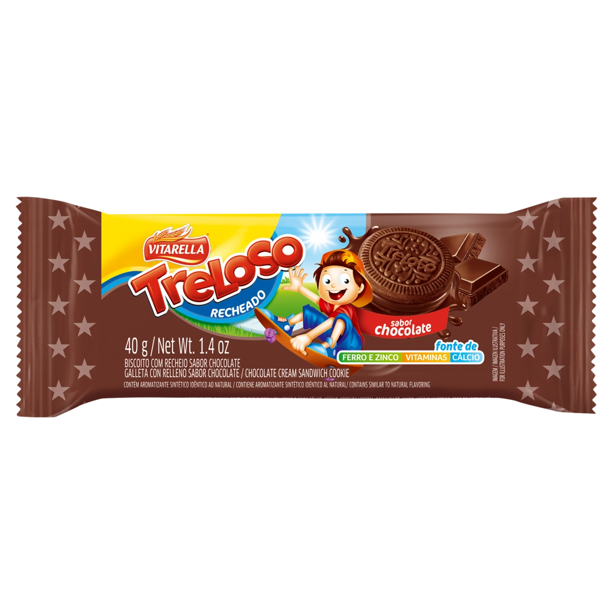 Biscoito Recheio Chocolate Vitarella Treloso Pacote 40g