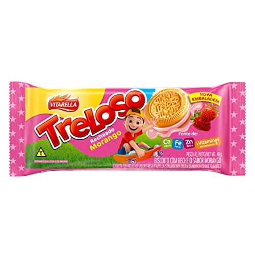 Biscoito Recheio Morango Vitarella Treloso Pacote 40g