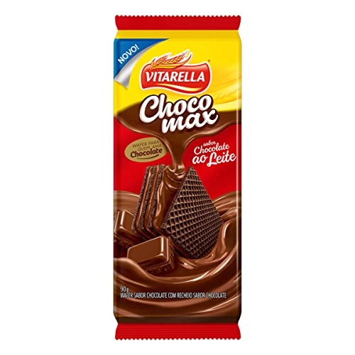 Biscoito Wafer Chocolate Recheio Chocolate Ao Leite Vitarella Chocomax Pacote 90g