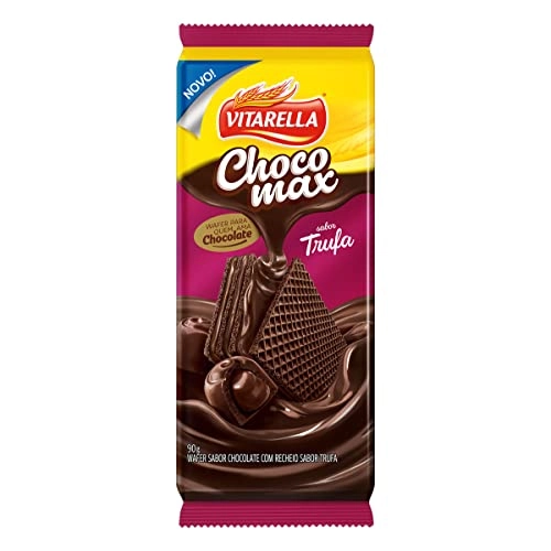 Biscoito Wafer Chocolate Recheio Trufa Vitarella Chocomax Pacote 90g