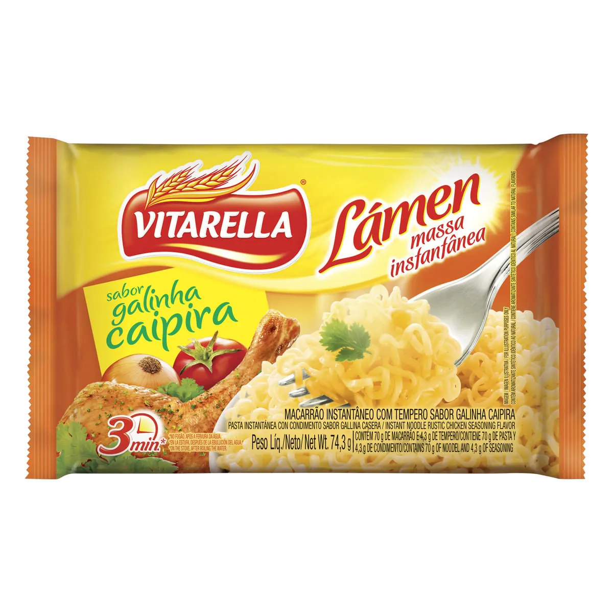 Macarrão Instantâneo Lámen Galinha Caipira Vitarella 74,3 g