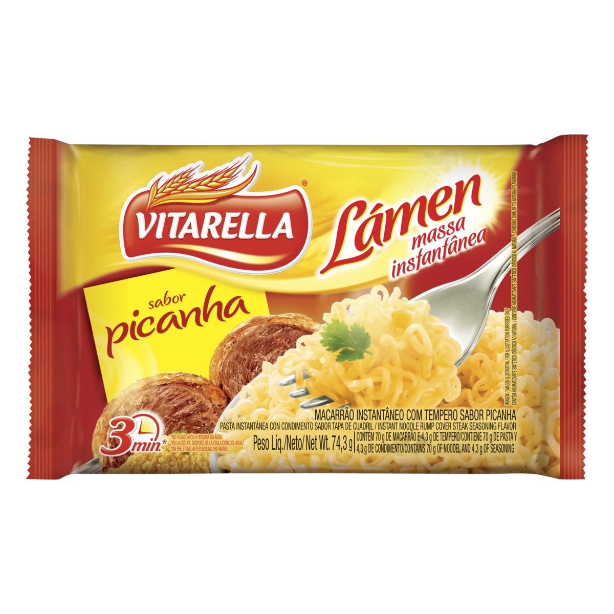 Macarrão Instantâneo Lámen Picanha Vitarella Pacote 74,3g