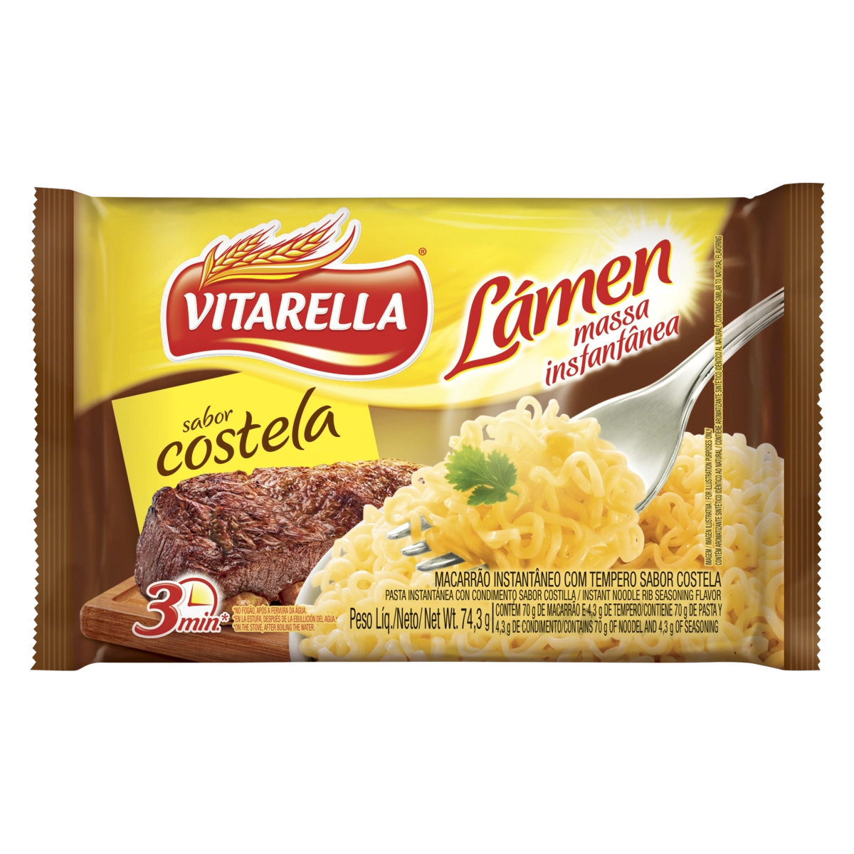 Macarrão Instantâneo Lámen Costela Vitarella Pacote 74,3g