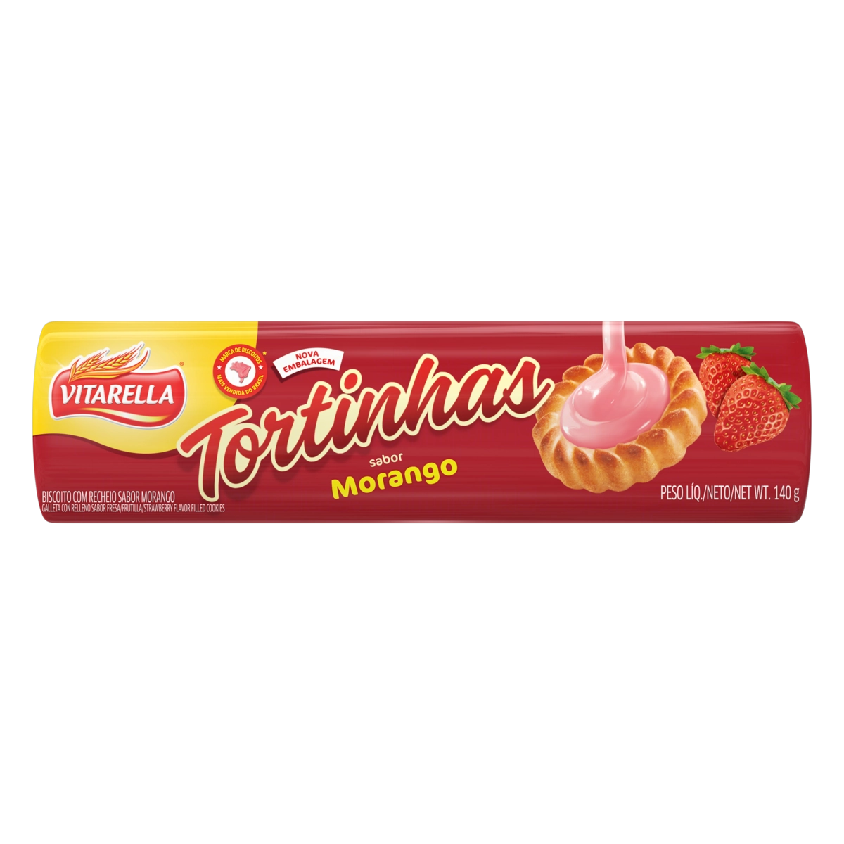 Biscoito Recheio Morango Vitarella Tortinhas Pacote 140g