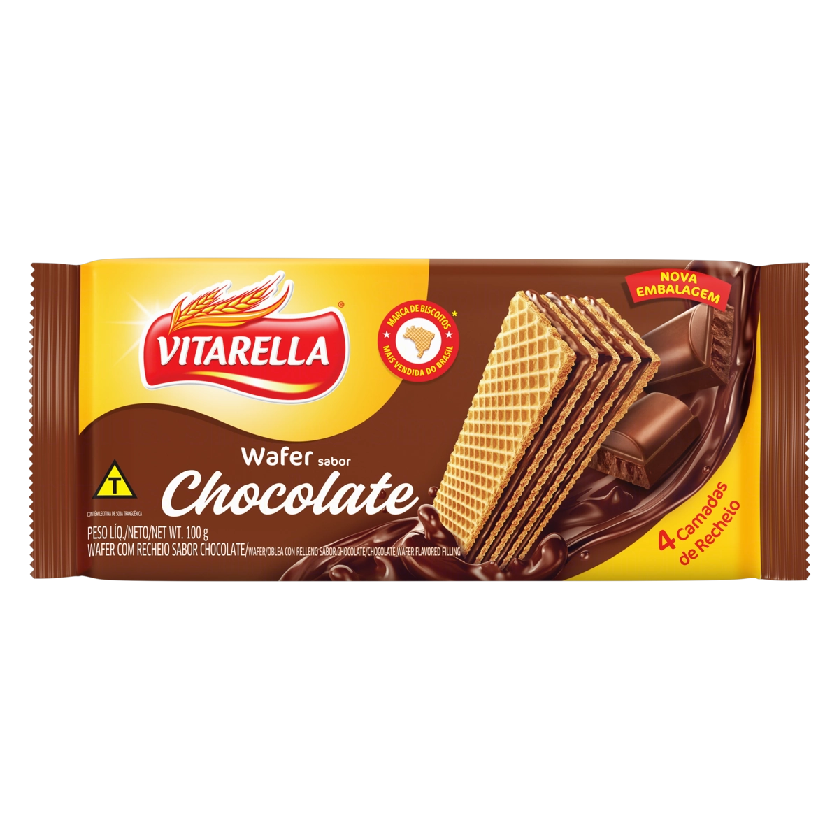 Biscoito Wafer Recheio Chocolate Vitarella Pacote 100g