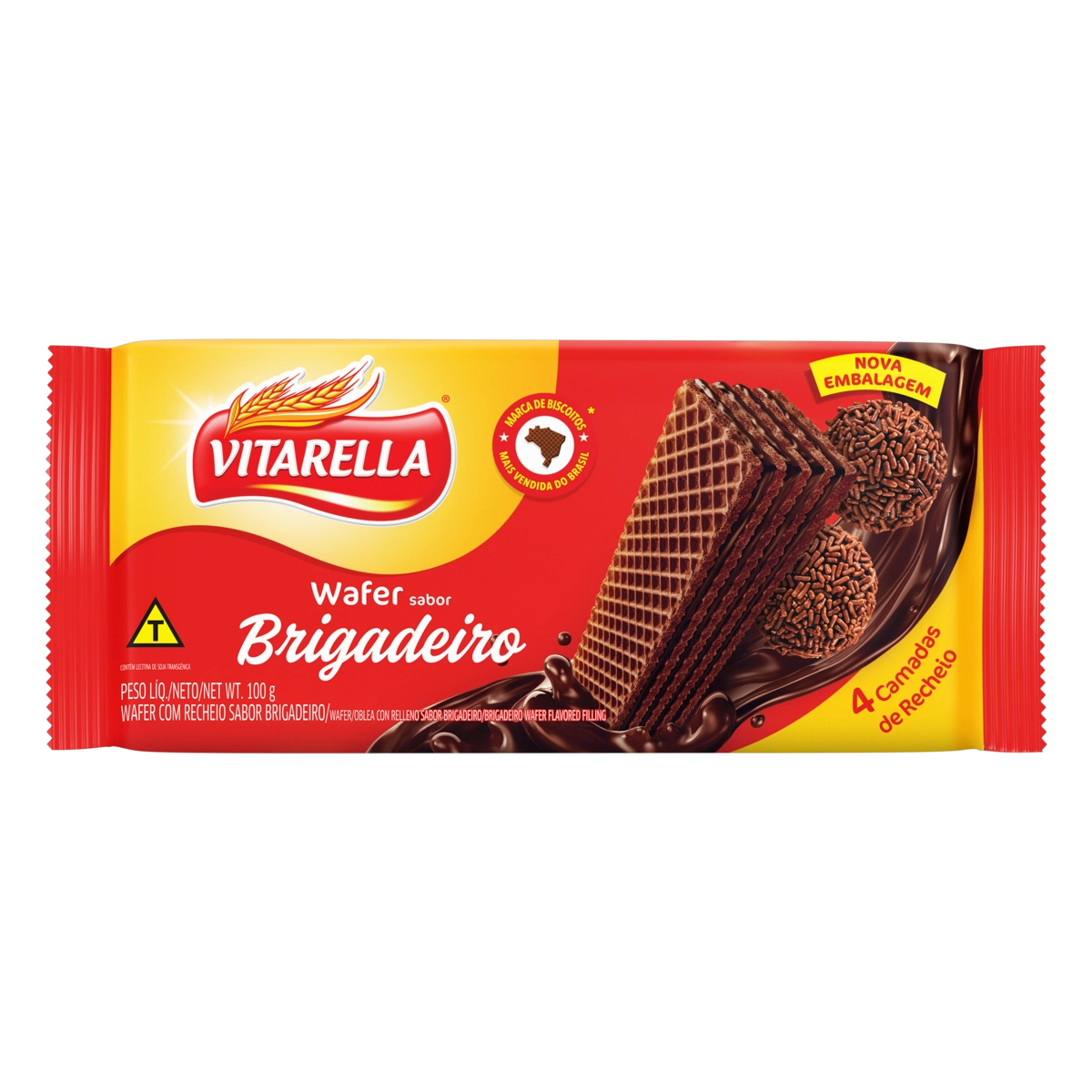Biscoito Wafer Recheio Brigadeiro Vitarella Pacote 100g