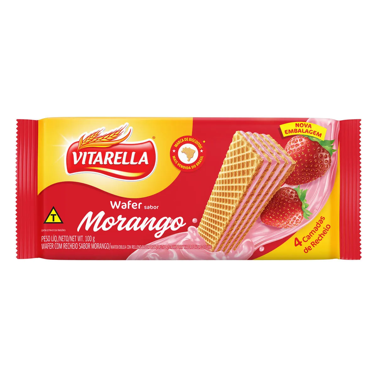 Biscoito Wafer Recheio Morango Vitarella Pacote 100g