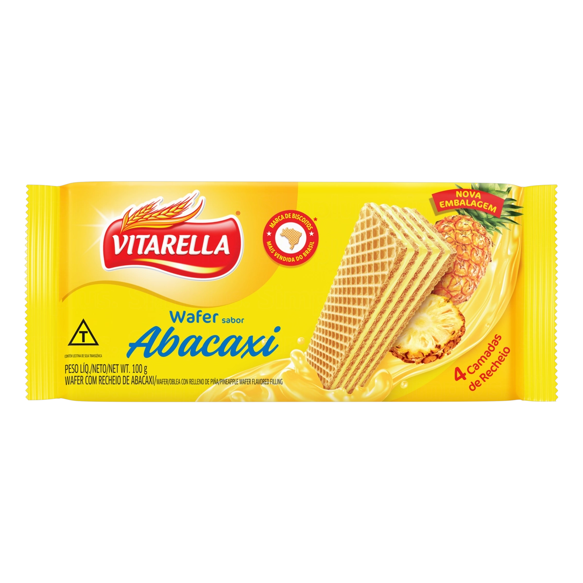 Biscoito Wafer Recheio Abacaxi Vitarella Pacote 100g