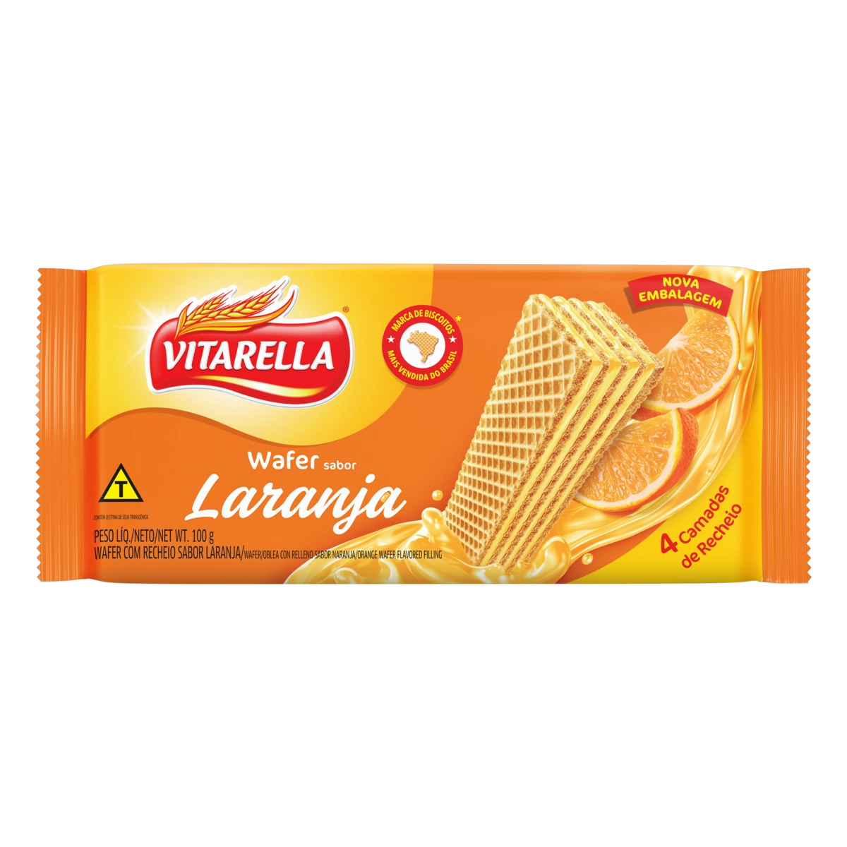 Biscoito Wafer Recheio Laranja Vitarella Pacote 100g