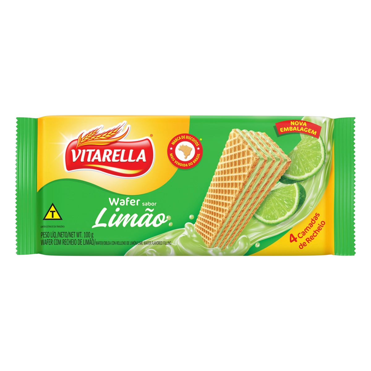 Biscoito Wafer Recheio Limão Vitarella Pacote 100g