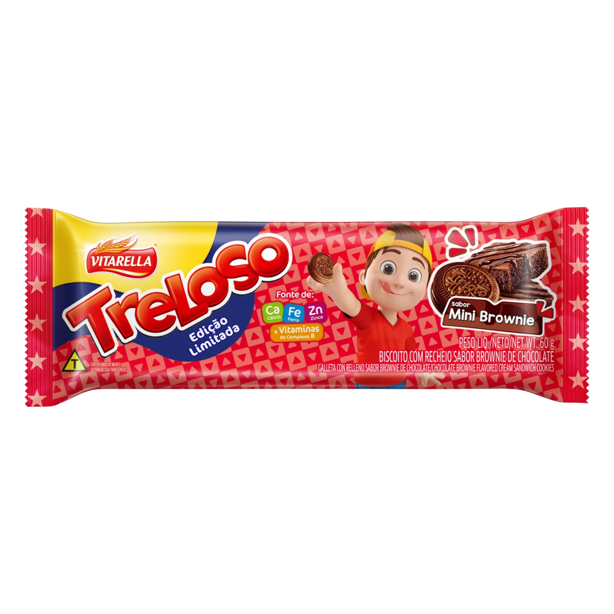Biscoito Recheio Mini Brownie Vitarella Treloso Pacote 60g
