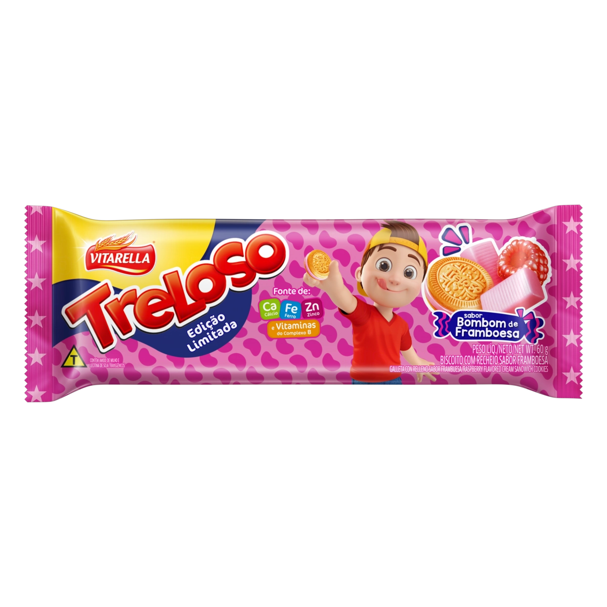 Biscoito Recheio Framboesa Vitarella Treloso Pacote 60g