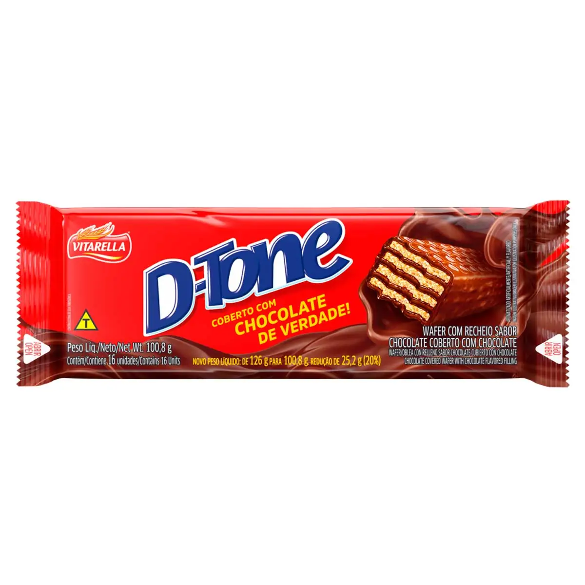 Wafer Recheio e Cobertura Chocolate Vitarella D-Tone 100,8g