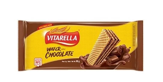 Biscoito Wafer Recheio Chocolate Vitarella Pacote 80g