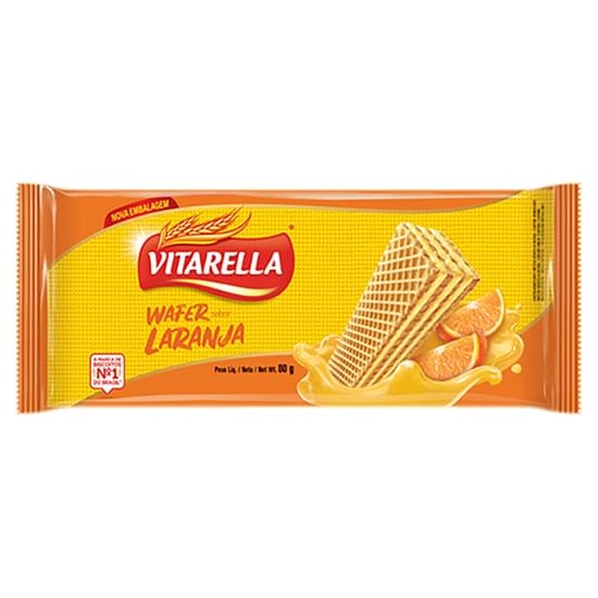 Biscoito Wafer Recheio Laranja Vitarella Pacote 80g