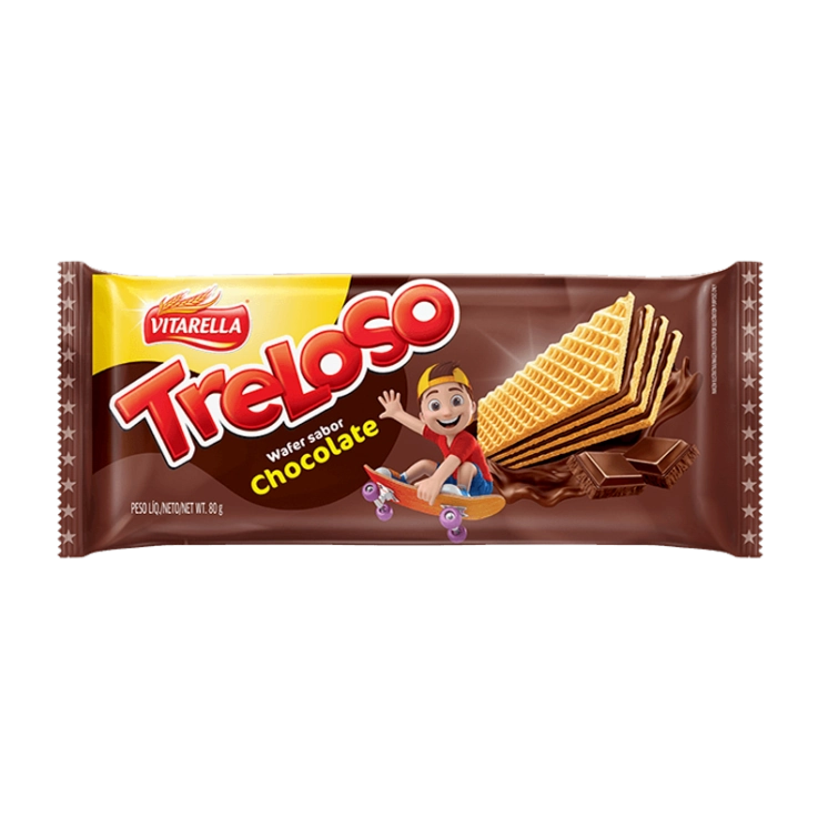Biscoito Wafer Recheio Chocolate Vitarella Treloso Pacote 80g