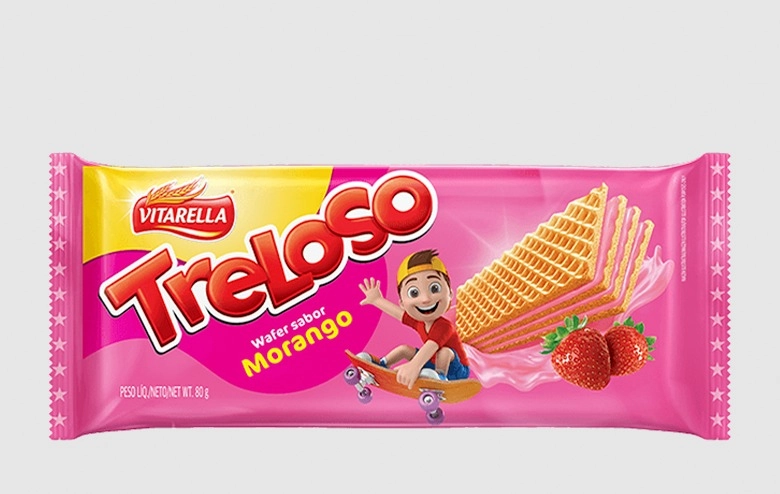 Biscoito Wafer Recheio Morango Vitarella Treloso Pacote 80g