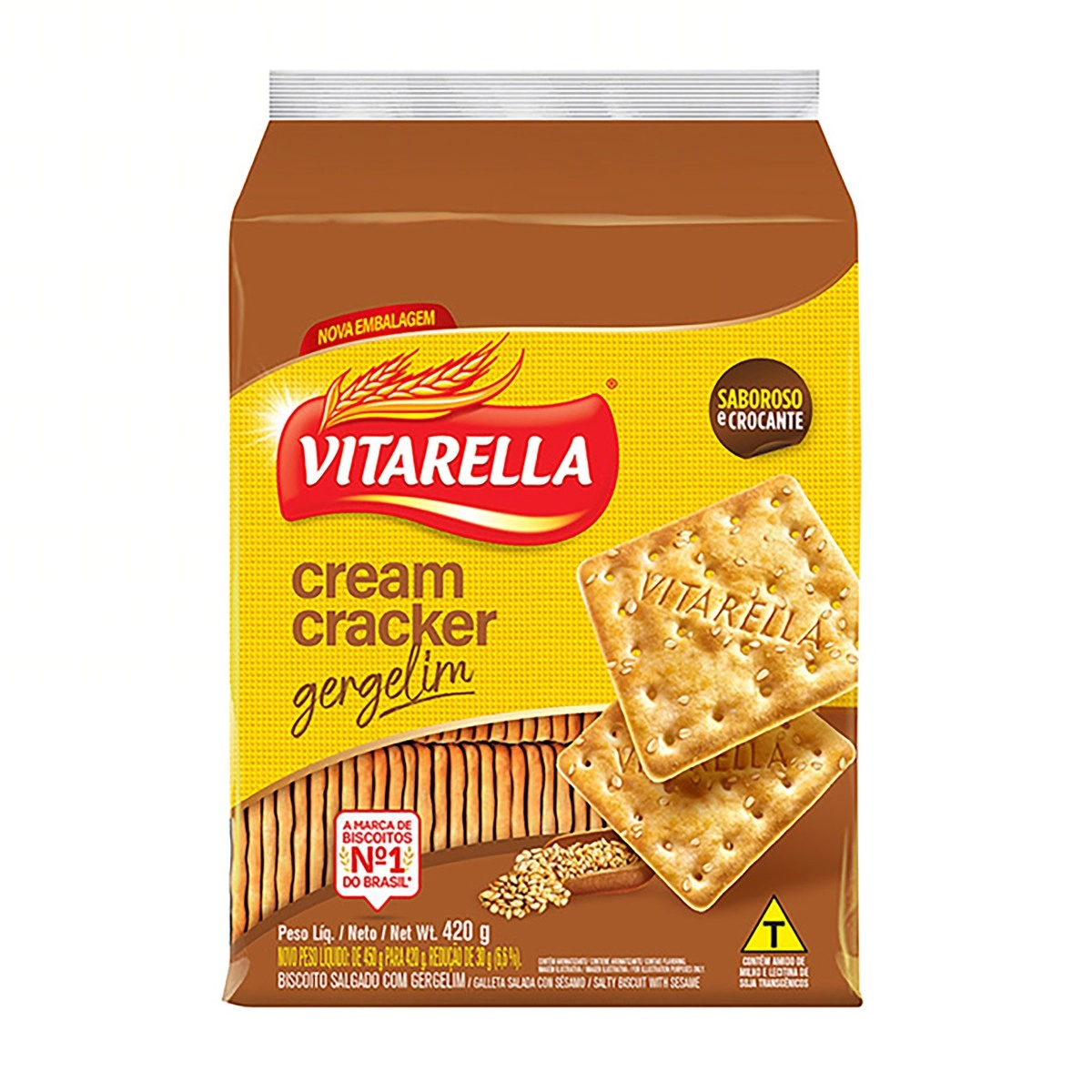 Biscoito Cream Cracker Com Gergelim Vitarella Pacote 420g