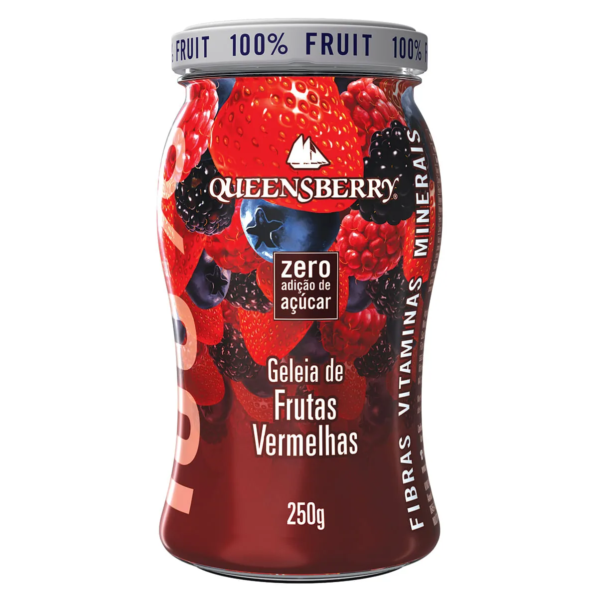 Geleia 100 Fruta Frutas Vermelhas Light Queensberry Wellness Vidro 250g