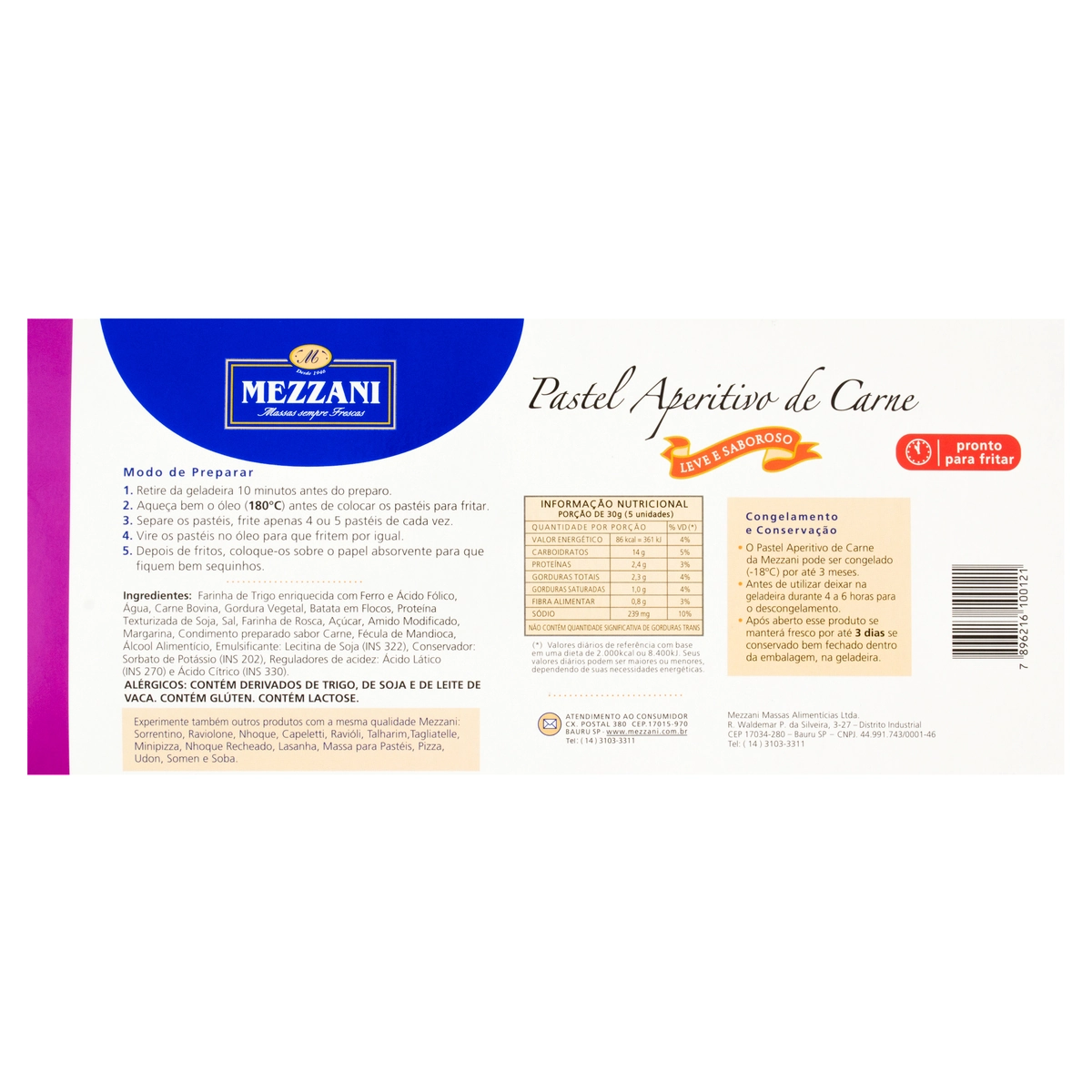 Pastel Congelado Carne Mezzani Caixa 250g 40 Unidades