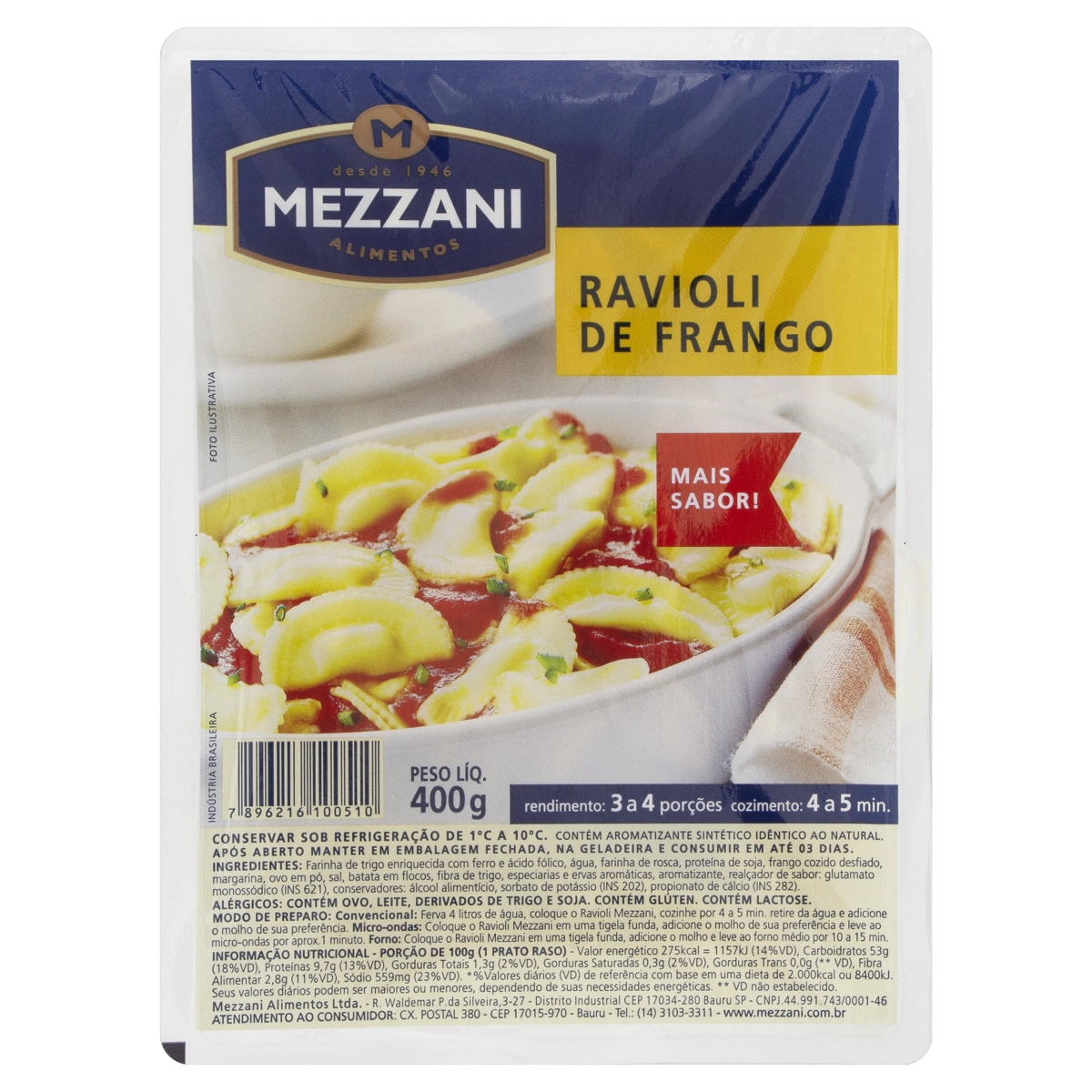 Ravióli Frango Mezzani Bandeja 400g