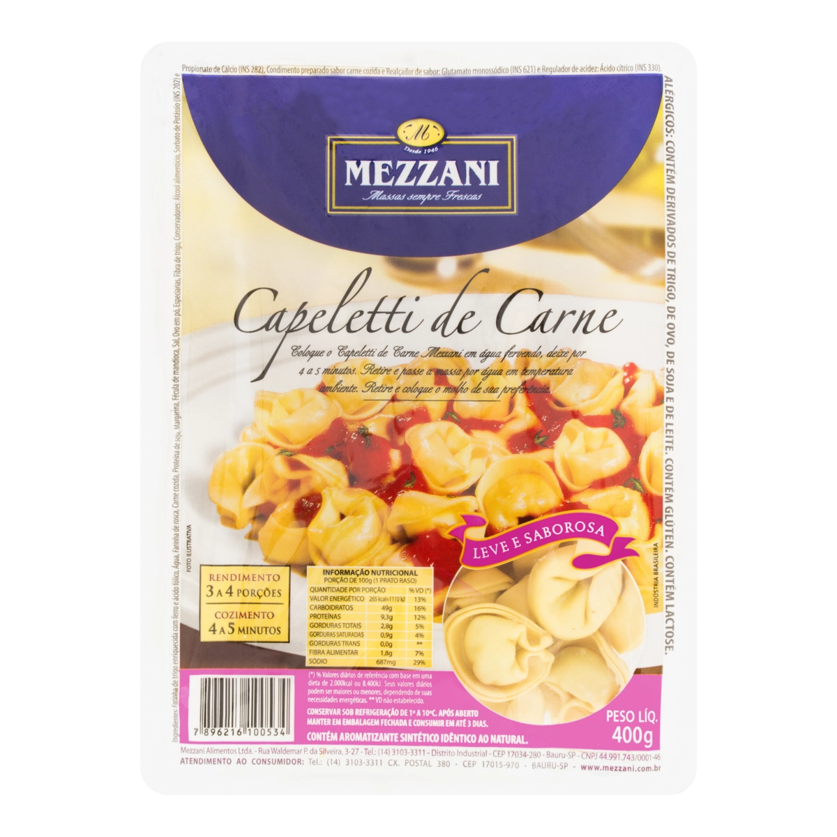 Capeletti com Recheio de Carne MEZZANI 400g