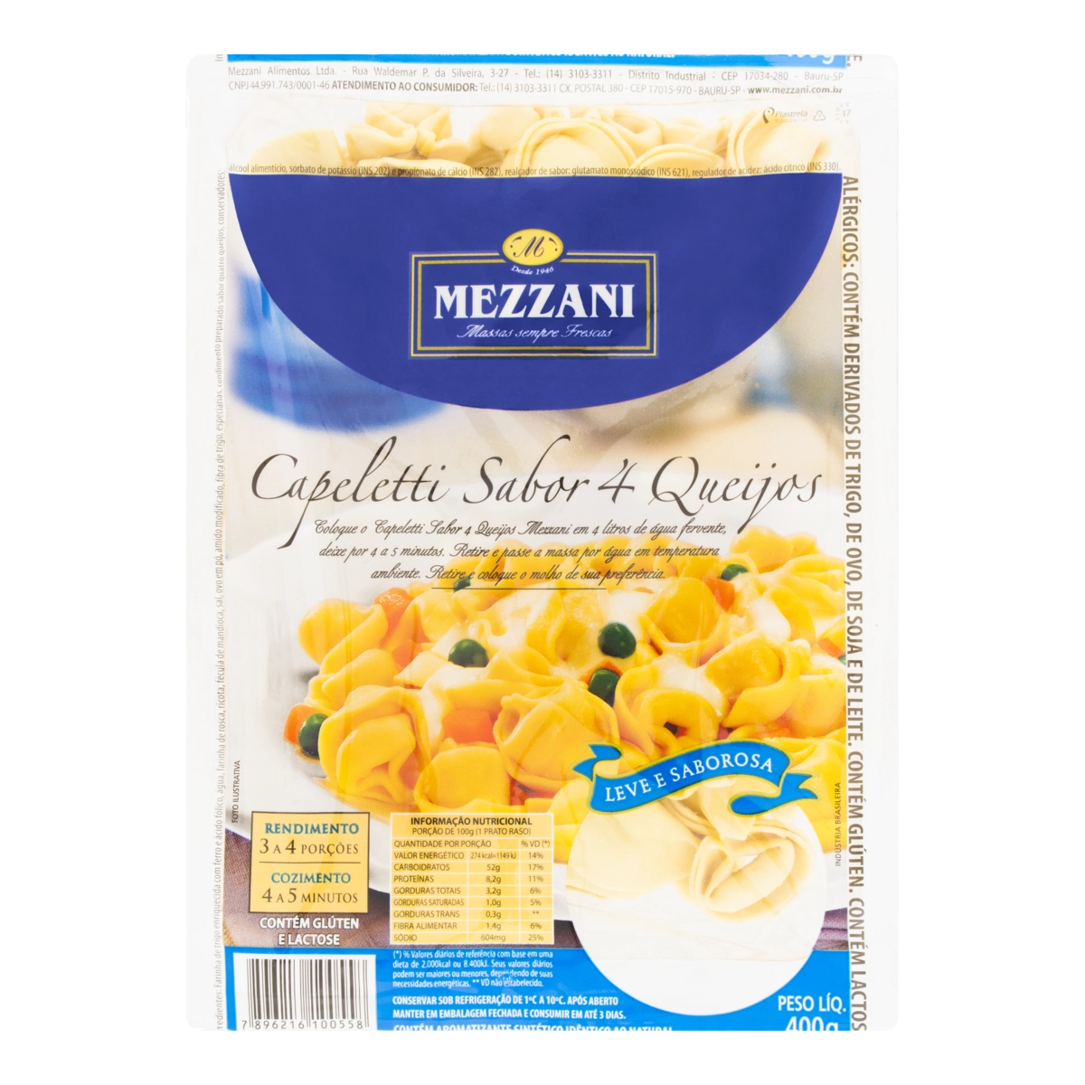 Capeletti com Recheio de 4 Queijos MEZZANI 400g