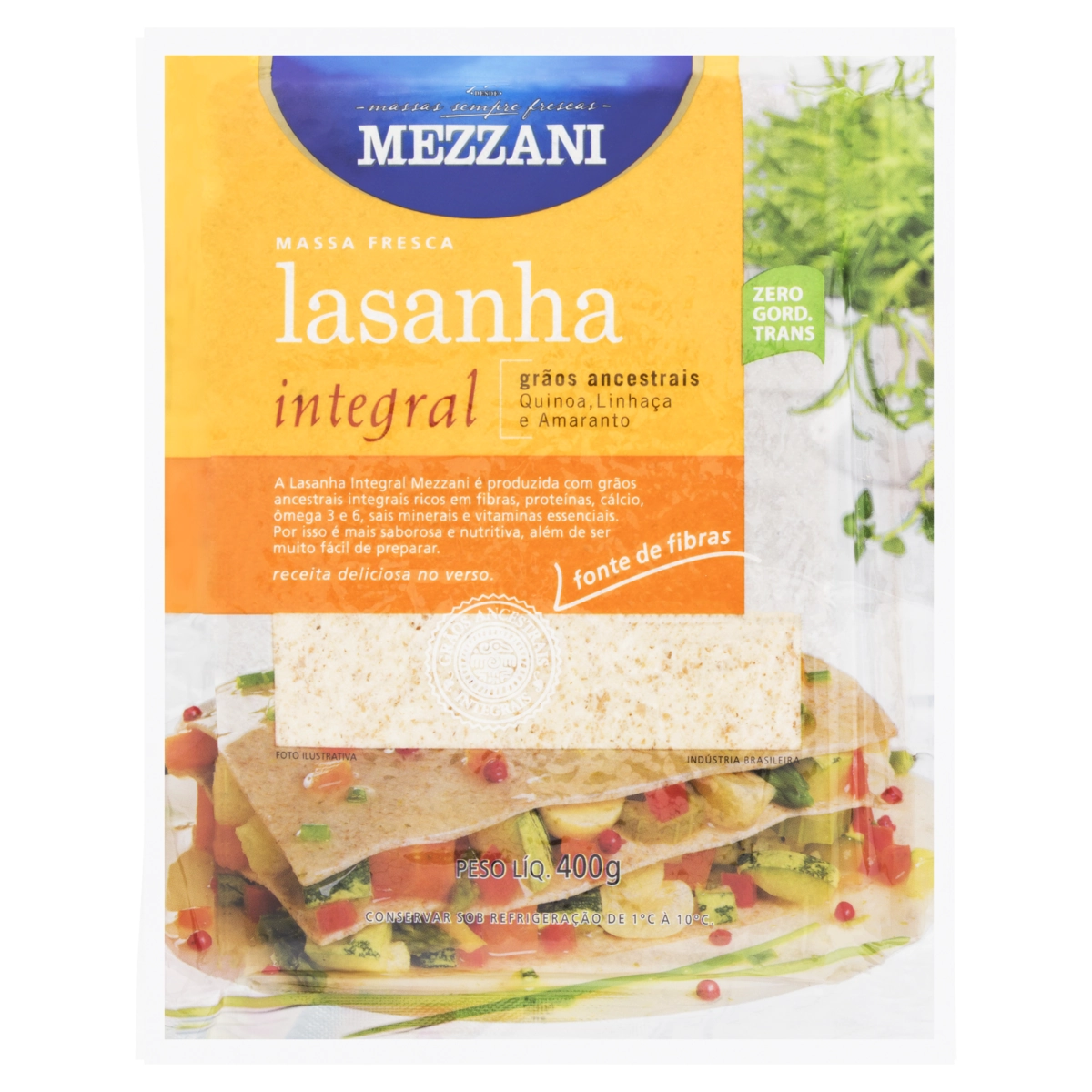 Massa Para Lasanha Fresca Integral Mezzani Pacote 400g