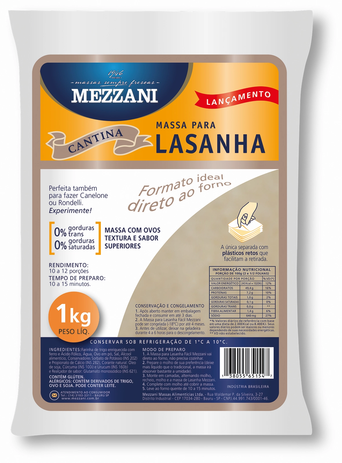 Massa Para Lasanha 1kg Mezzani