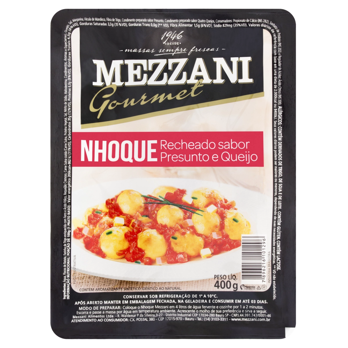 Nhoque Presunto E Queijo Mezzani Gourmet Bandeja 400g