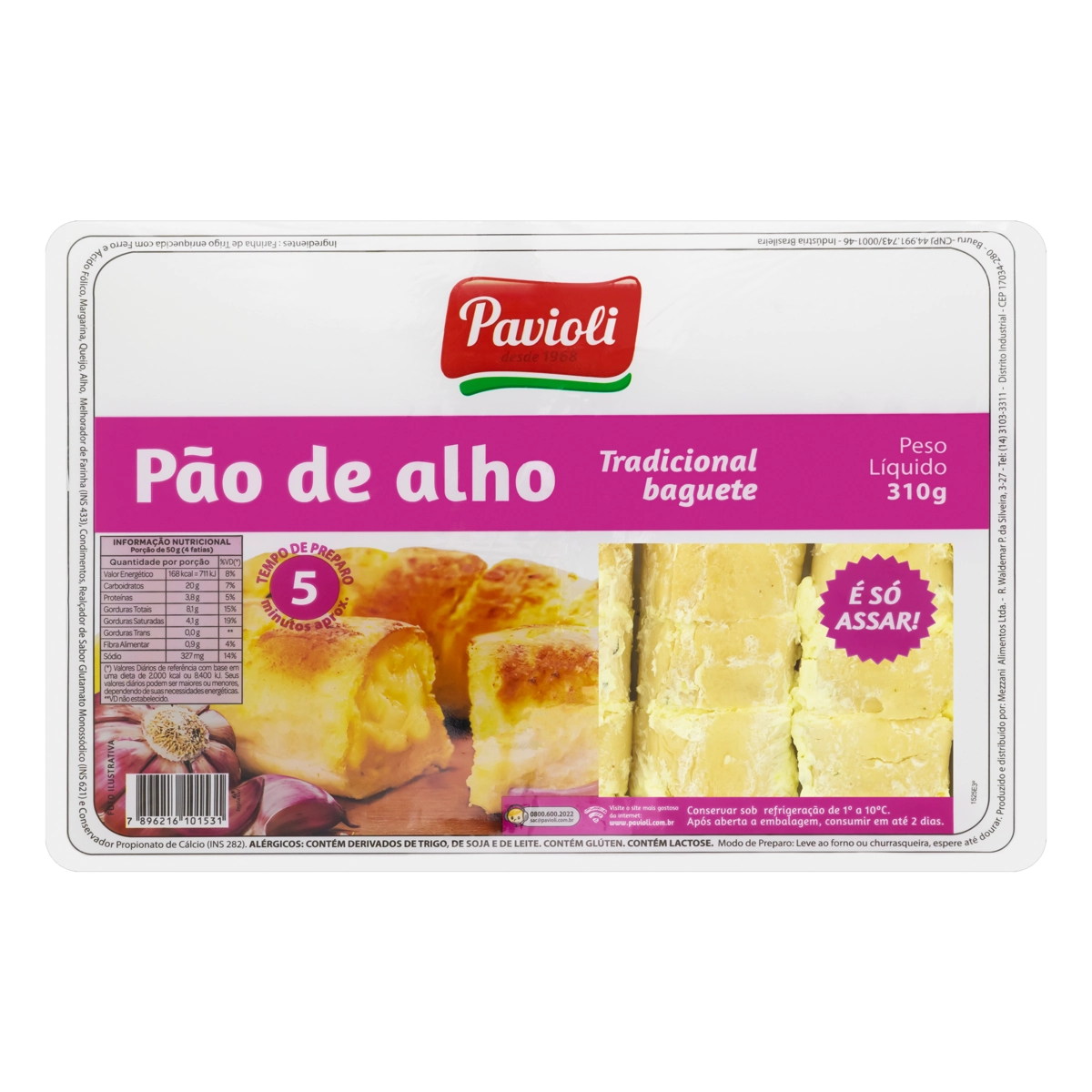 Pão De Alho Baguete Tradicional Pavioli Bandeja 310g