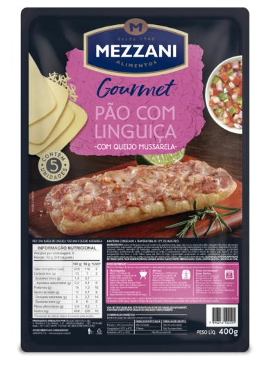 Pão Recheio Linguiça E Queijo Mussarela Mezzani Gourmet Bandeja 400g